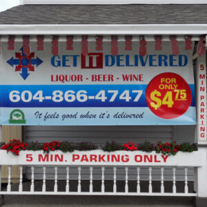 48" x 120" gloss economy vinyl banner, 13 oz, digital printed, digital printed, grommets top and bottom edge