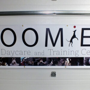 24"x 72" matte smooth blockout vinyl banner, 14 oz, digital printed, grommets top and bottom edge