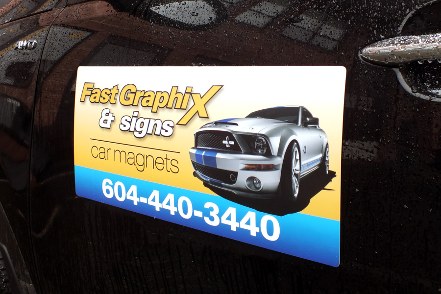 10" x 24" .030 car magnet, digital printed, matte laminated, round corners.